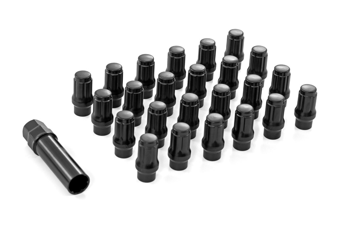 Chevrolet S10 Blazer Lug Nut Set - Rough Country - Bulge Acorn, Closed End, Extended Thread, M12 x 1.5 - Black - '83-'94